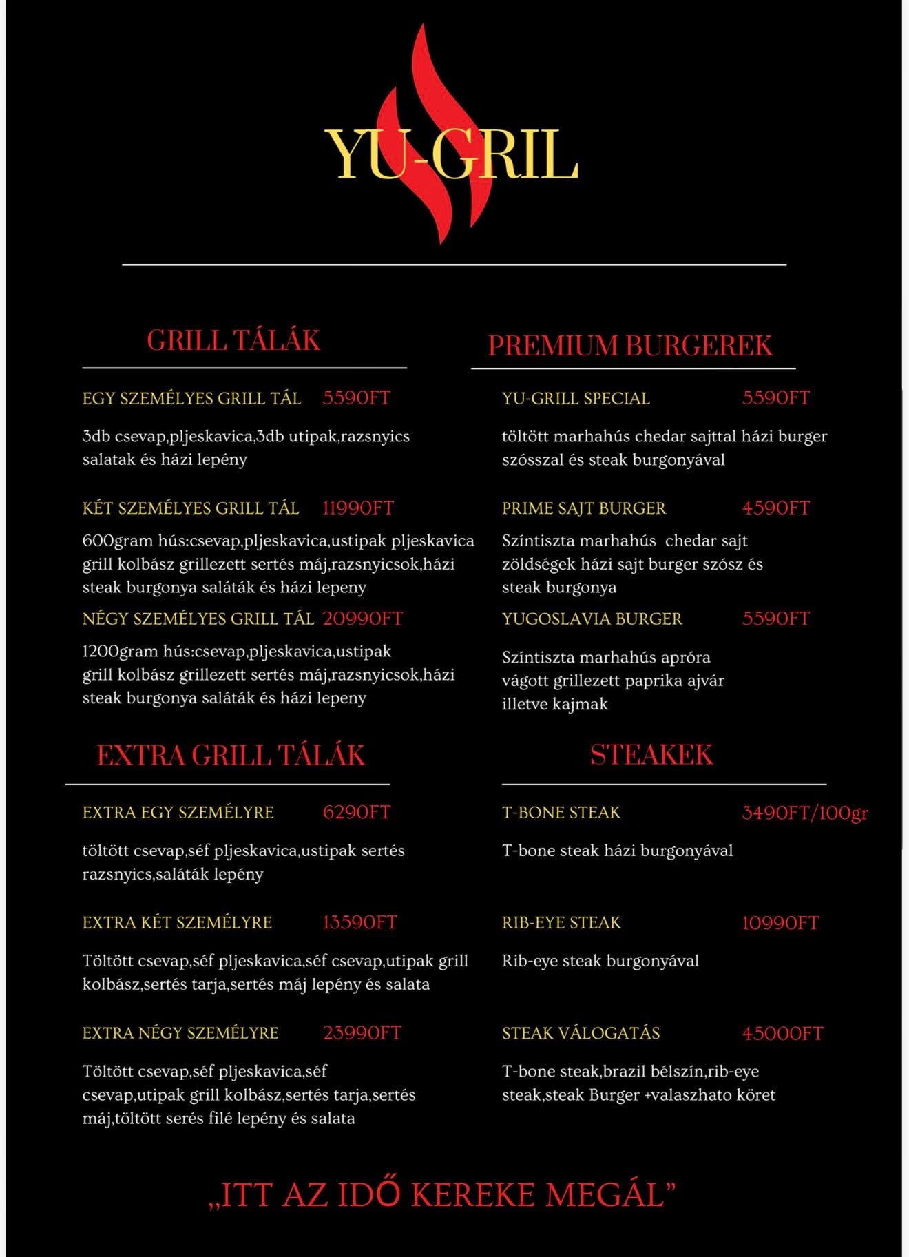 Yu Grill étlap — Grilltálak és burgerek (helyi árak)